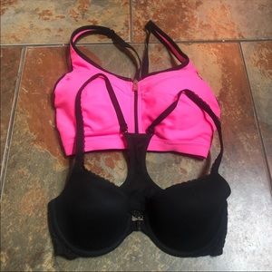 Hot Pink VSX Sport Bra & VS Black Bra 32C